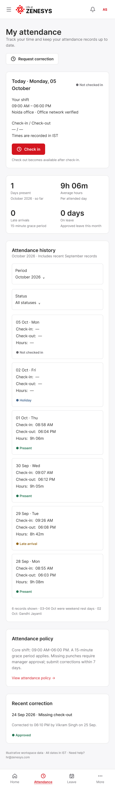 My attendance — Mobile